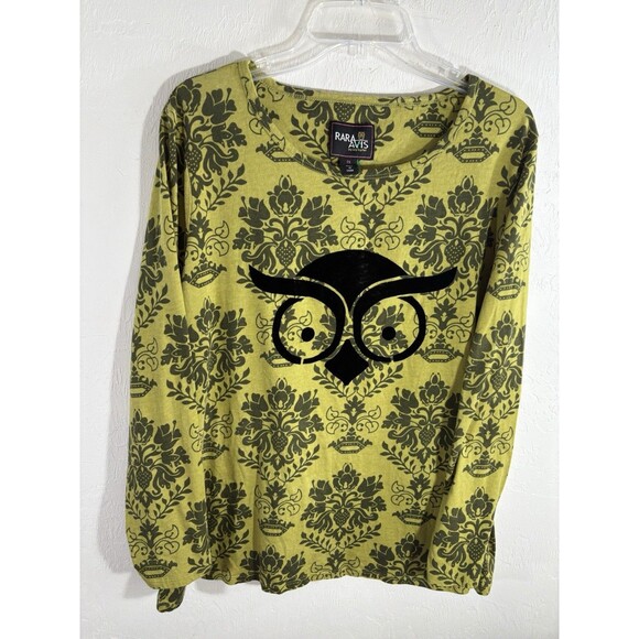 Rara Avis Apfel Lime Green Owl Print Vintage Stretch Blouse 2x Womens Minimalist - Picture 5 of 9